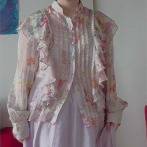 Floral Sheer Ruffle Blouse - Picture 4 of 7